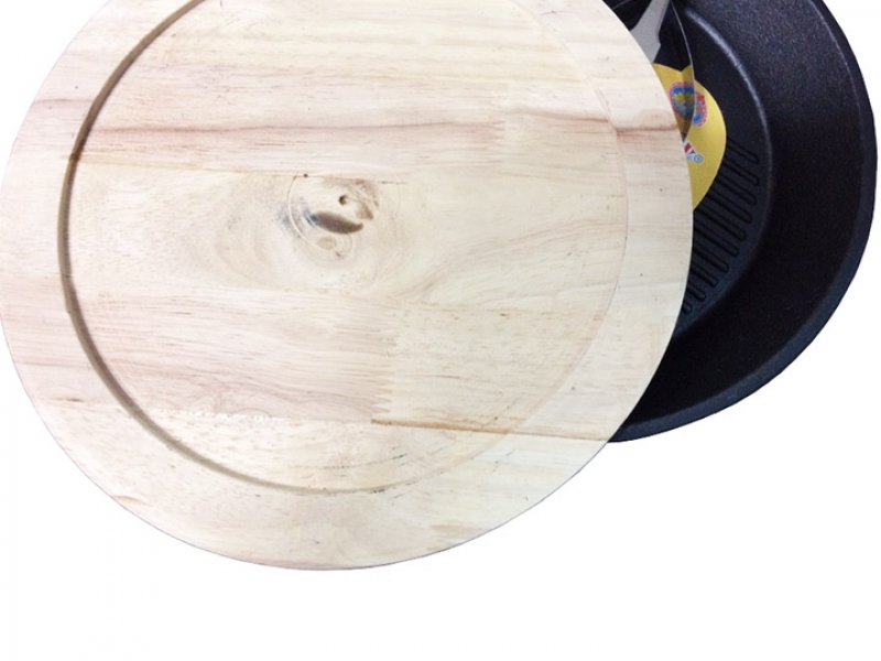 Bộ chảo gang tròn chống dính kèm đế lót gỗ làm bít tết kiểu mới